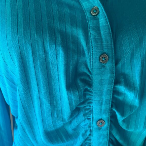 Jessica Simpson Slinky Blue Striped Ribbed Button Down Stretch Knit Shirt XL - Picture 4 of 9